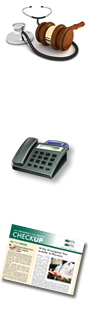 icons for health care reform , telephone and Insurance CheckUp newsletter
